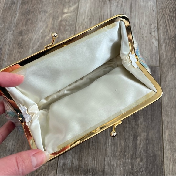 Rare! Ali Katz Crochet Knit “Sheep” Print Wool Mini w/Kiss Lock Closure Clutch - Picture 4 of 7